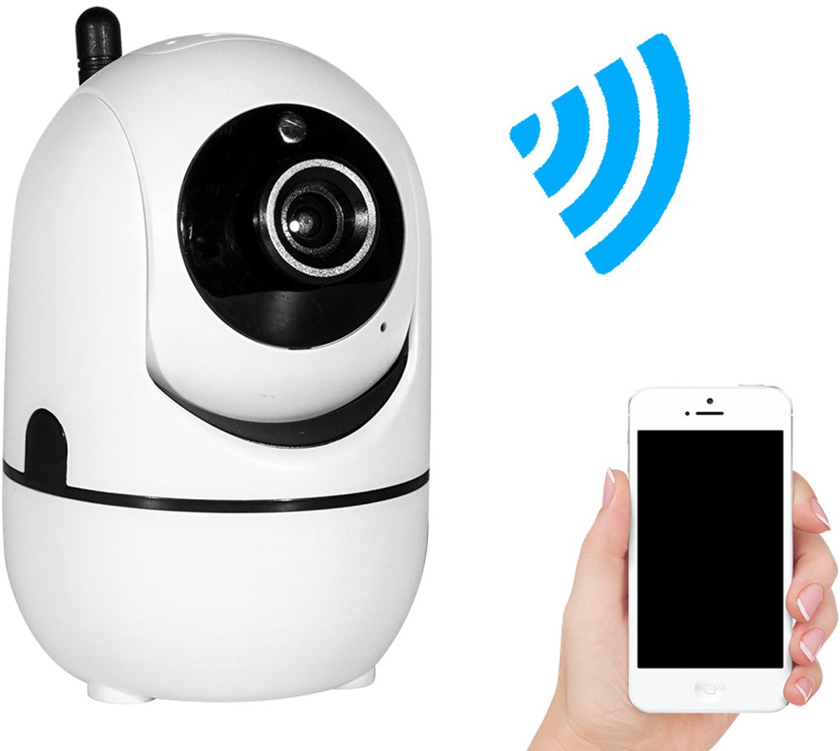 Full HD Hoge Kwaliteit 720P Draadloze Securitycamera & Babyfoon | Verbind de Camera met jouw Smartphone of Persoonlijk Apparaat met WiFi | Eigenschappen: Online Cloud Opslag, Intelligente Beweging Sensor, Duaal Audio Kanaal, Infrarood.